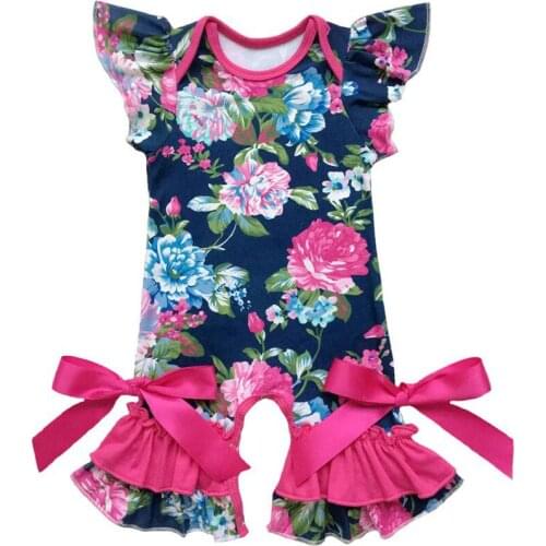 Spring Summer baby clothes romper floral baby gowns with ruffle flutter sleeve capris 4th of july leg romper