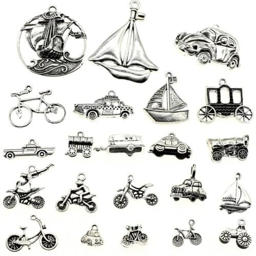 WYSIWYG 40g Random Mix Designs Antique Silver Color Transportation Boat Airplane Bike Car Pendant Charms For Jewelry Making