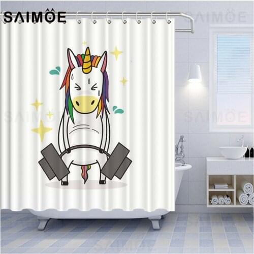 Funny Unicorn Fitness Shower Curtain Bear Boxer Cartoons Children Bath Curtain Frabic Waterproof Gym Bathroom Curtain Decoration