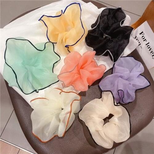 Women Big Hair Ring Rope Net Yarn Edging Rubber Bands Elastic Hair Circle Ponytail Holder Transparent Hair Bands Accessories