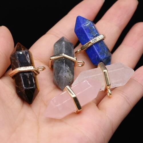 1pcs Natural Stones Agates Crystal Quartzs Lapis Lazuli Rose Quartzs Pendant For Jewelry Making Necklace Women Gift Size 17x35mm