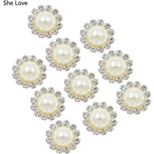 Chzimade 10pcs Round Rhinestone Faux Pearl Glue on Flat Back Embellishment DIY Handmade Sewing Supplies for Decoration
