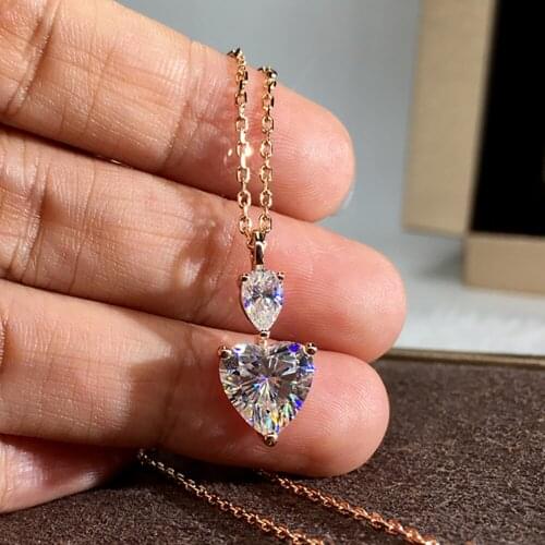 10K Au417 Gold Women Pendant Necklaces Moissanite Diamonds Heart Water Drop Wedding Party Engagement Anniversary Present Trendy