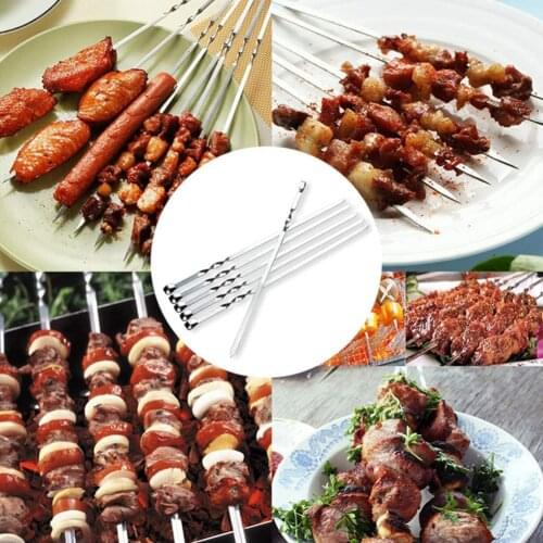 16 Inch Barbecue Skewer Sticks 10PCS Grilling Flat Kabob Reusable Metal Skewers Stainless Steel BBQ Shish Kabob Tool for Hot Dog