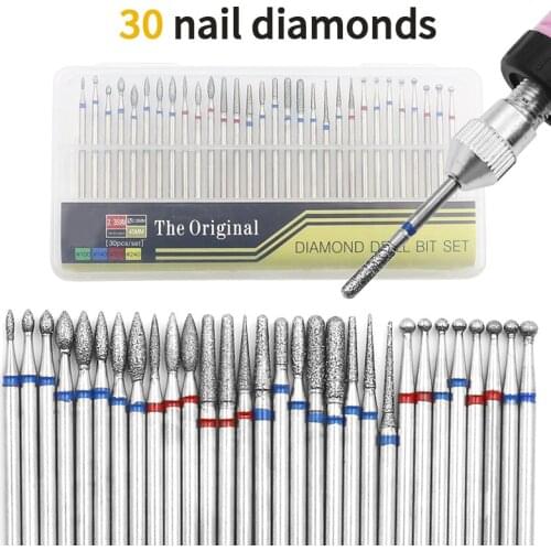30pcs Steel 30 Type Diamond Milling Electric Nail Drill Bit Diamond Rotary Cutter for Manicure Nail Tools Accessory Tools