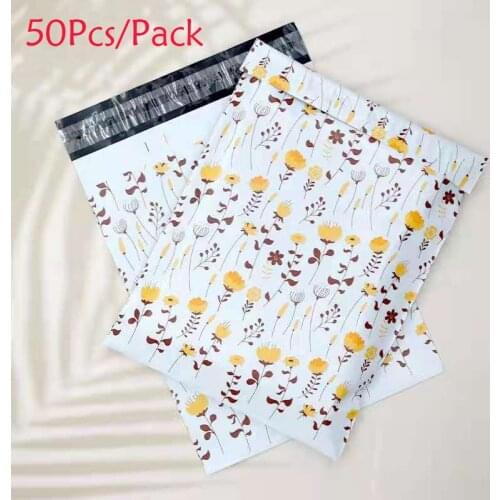 50Pcs/Lots Flower Plastic Envelope Express Bag Thicken PE Clothes Bags Waterproof Mailing Bags Poly Packaging Pouch