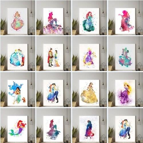5D Diamond Painting Cartoon Disney Princess Little Mermaid Paintings Watercolor Nursery Wall Art for Living Room