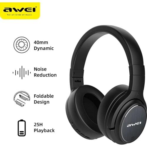 AWEI ANC Bluetooth 5.0 Headphone Noise Cancelling Deep Bass Waterproof Wireless Headset For Sport Running A950BL