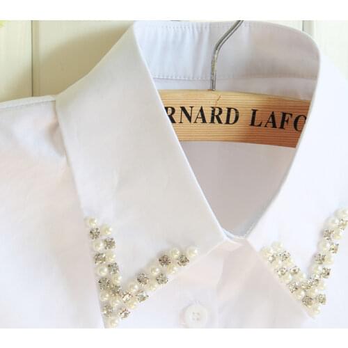 White Fake Collars Shirt for Sweater Winter Kraggie Faux Cols Choker Cotton Cotton Collar Removable with small Elegant Beads