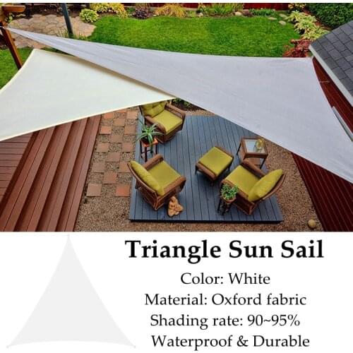 White Color Triangle Sun Sail Oxford Shading Rate 95% Waterproof Polyester Fabrics Outdoor Anti-UV Cooling Garden Gazebo Awning