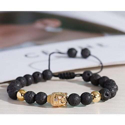 Fashion Lava Stone Beads Mens Bracelet Bangles Buddha Stretch Charm Bracelets For Women Men Yoga Jewelry