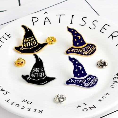 WIZARD IN TRAINING BASIC WITCH hat enamel Brooches Button Pins Badge for Bag T-shirt Jewelry Gift for Kids Friends accessories