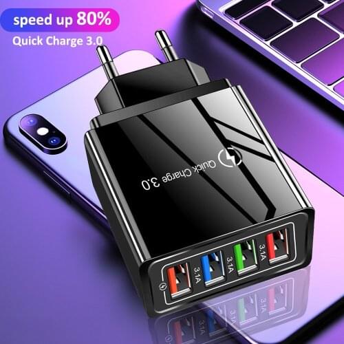 Quick Charge 3.1A 4 Port QC 3.0 Fast Charger USB Portable Charging Mobile Phone Charger For IPhone Samsung Xiaomi Huawei Adapter