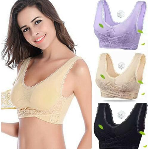 Women Sexy Sport Bra Fitness Vest Lace Seamless Cross Push Up Side Buckle Wireless Padded Top Posture Corrector Lift Up Bra