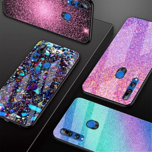 Sequins Tempered Glass Phone Case For Huawei honor 8X 9 10i 20i 20Lite 20Pro 30 Pro Cover Shell