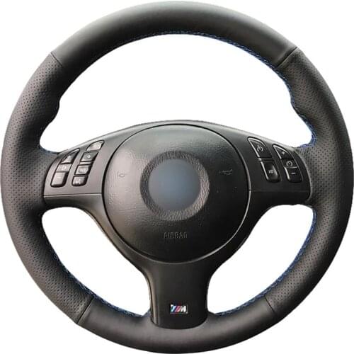 Black Faux Leather Car Steering Wheel Cover for BMW M Sport 3 Series E46 330i 330Ci 5 Series E39 540i 525i 530i M3 M5 2000-2006