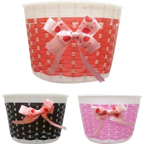 Kids Bicycle Front Handlebar Basket Plastic Knit Bow Carriage Basket For Bicycles Tricycles Scooters Strollers Baskets