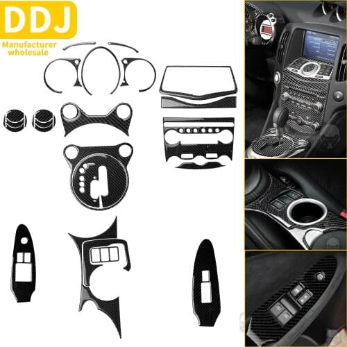 For Nissan 370Z Z34 2009-up Car Interior Carbon Fiber Cover Sticker Fill Kit Dashboard Door Center Console Trim Decoration Set