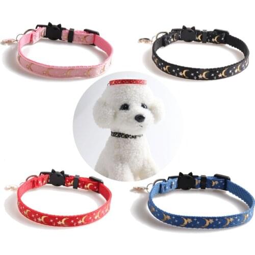 Hot 1Pc Cute Adjustable Cat Collars with Moon Star Pendant Puppy Kitten Necklace Fruits Pattern Cats Rabbit Collars with Bells