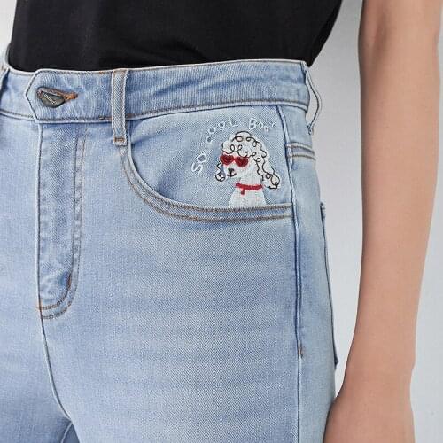 INMAN Jeans Pant Women Causal Style Mid Wasit Funny Sheep Head Pattern Straight Shape Lady Trouser Bottom