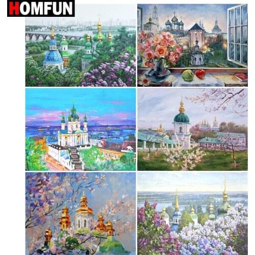 HOMFUN Rhinestone Painting Crystal Decor Diy Diamond Painting "Castle garden" 3D Cross Stitch Pattern Diamond Embroidery