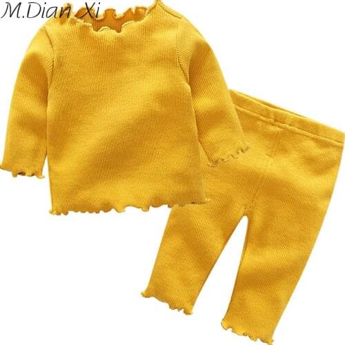 Baby Girls Clothing Sets Infant Newborn Girls Crimping Sets Clothing Knitted Solid Top+Pants 2PCS Toddler Baby Outfits Sets