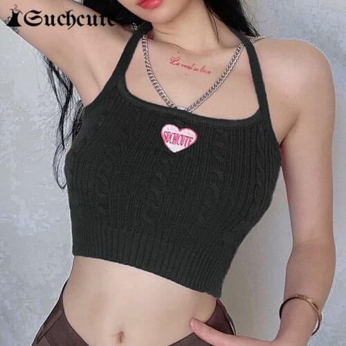 SUCHCUTE Letter Print y2k Cute Crop Tops For Women Summer Streetwear Chic Chain Camisole Casual Aesthetic Fashion Outfits