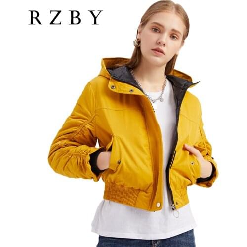 RZBY Autumn And Winter Orange Womens Popular Fashion Casual Loose Full-Sleeved Cotton Zipper Hooded Short Jacket Coat Top