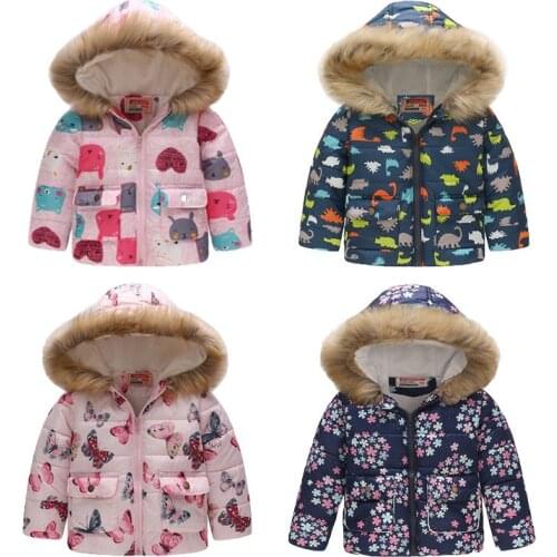 Baby Girl Jackets Autumn Winter Coats For Boys Infant Girl Wear Kid Fur Collar Hooded Warm Outerwear Children Cartoon Clothes