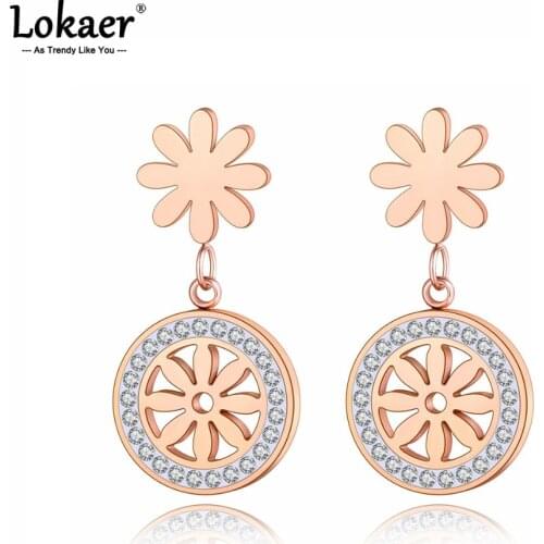 Lokaer Trendy Rhinestone Small Daisy Sun Flower Stud Earrings 316L Stainless Steel Plant Earrings Jewelry For Women Girls E21070
