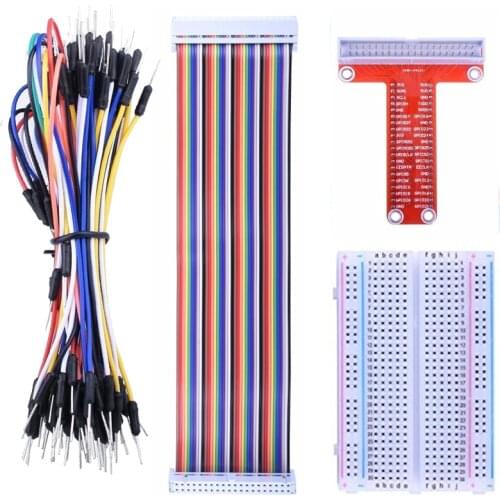 Raspberry pi GPIO Breakout Expansion Kit T-Type Expansion Board + 400 Points Breadboard + 65pcs Jumper Wire+ 40pin Rainbow Cable
