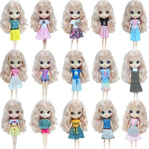 Fashion 1 Set Dress Doll Outfit Clothes for Blythe Doll Wear Mini Skirt Shirt Trousers Tops Pants Accessories Dollhouse Girl Toy