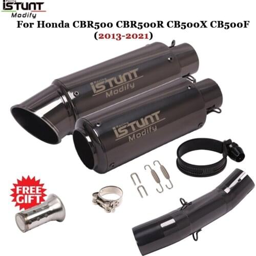 Motorcycle Black Exhaust Muffler DB Killer Middle Link Pipe Slip-On Escape For Honda CBR500 500R CB500X CB500F 2013 - 2020 2021