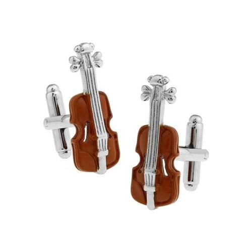 Mens Violin Cuff Links Copper Material Coffee Color