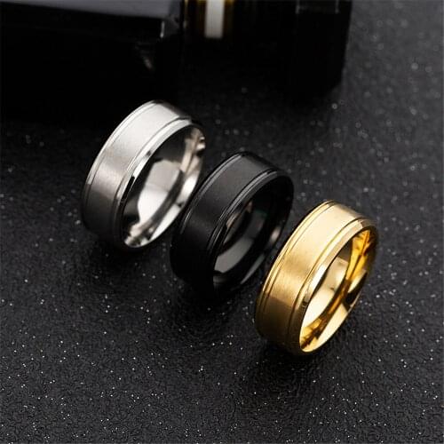 8MM black and white solid color matte double bevel stainless steel mens ring fashion brushed craft jewelry accessories