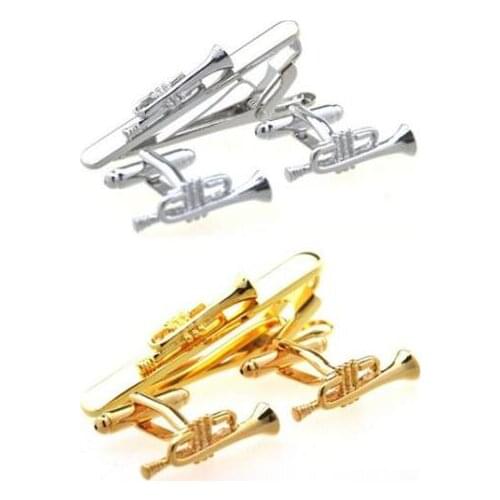 5Sets/lot Trumpet Cufflinks&Tie Clip Set Cuff Links+Tie Clips Pin Bar Sets Trombone Cuff Button And Tie Bar Set Mens Jewelry
