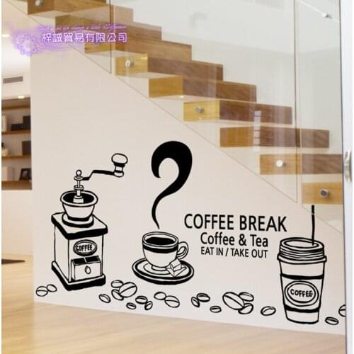 Coffee Shop Sticker Bean Milk tea Decal Cafe Cup Poster Vinyl Art Wall Decor Mural Decoration Bread Coffee Break Glass Decals