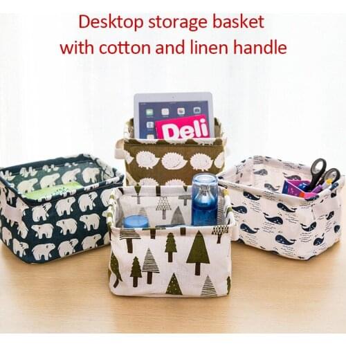 9 Style Desktop Storage Box Cute Printing Waterproof Organizer Cotton Linen Sundries Storage Basket Cabinet Underwear Storage Ba
