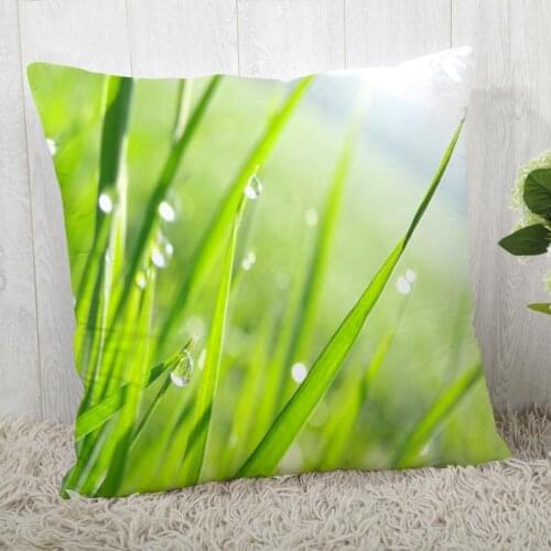 Custom Green Grass Pillow Cases Square Pillowcase Christmas Zippered Pillow Cover 40*40cm,45*45cm(One Side)