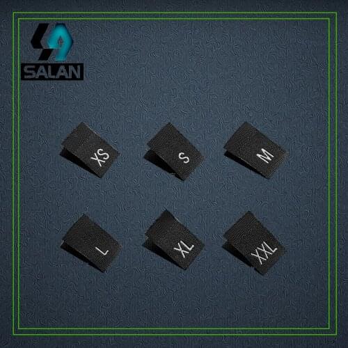 Wholesale Stock fabric number size woven labels with super sonic cut edge for clothing sewing tags Custom woven Size tags