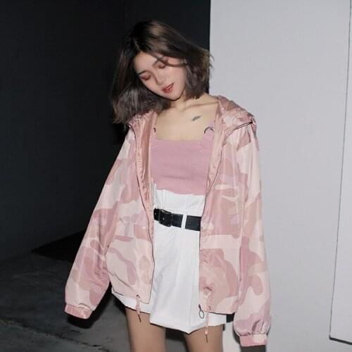Autumn Fashion Hooded jacket 2020 New Pink Camouflage Women Jacket Outerwear Casual loose Long Sleeves cardigan Harajuku coat