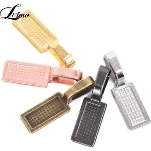 20Pcs/Set Tibetan Style Alloy Glue On Flat Pad Bails Rectangle Shape Pendants Charms Connector Hanger For Jewelry Making 26x8mm