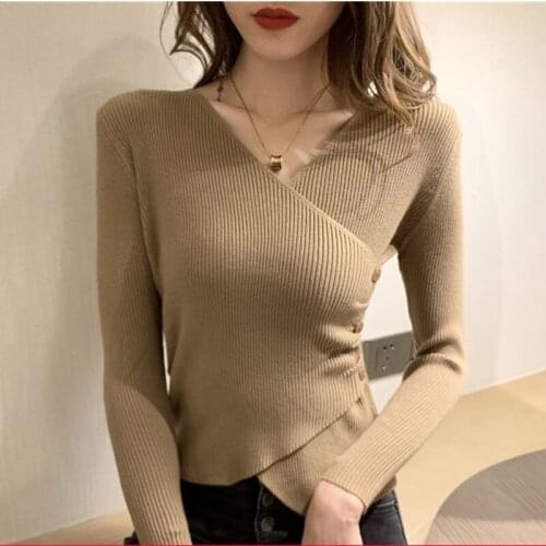 Casual Autumn Sweaters Women Slim V-Neck Bottoming Sweaters Solid Color Winter Basic Tops Wild Long Sleeve Pullover Tops Sexy