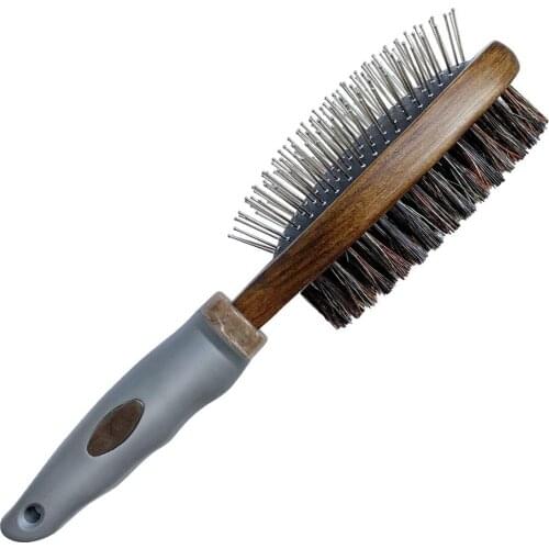 Pet Dog Cat Brush Grooming Double Sided Brush Removing Shedding Hair Wooden Dog Comb for Short Long Hair Detangling Dirt Clean