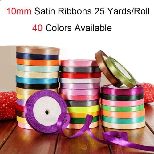 22Meters/Roll 10mm 1cm Silk Satin Ribbons Baby Shower Birthday Party Wedding Engagement Christmas Halloween Gift Wrapping Ribbon