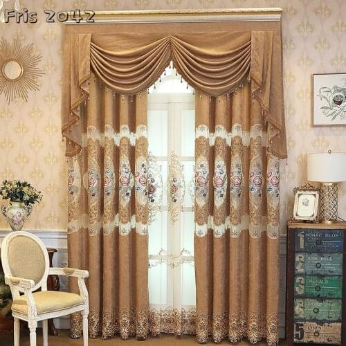 European Style Hollow Water-soluble Embroidered Chenille Curtains Nordic Villa Shading Curtains for Living Dining Room Bedroom