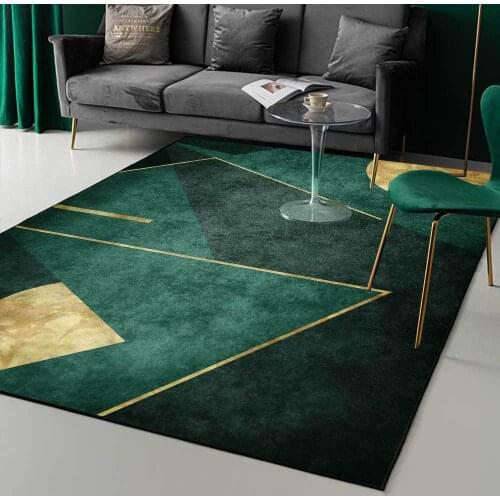 Light Luxury Emerald Dark Green Simple Golden Geometric Living Room Bedroom Bedside Carpet Floor Mat