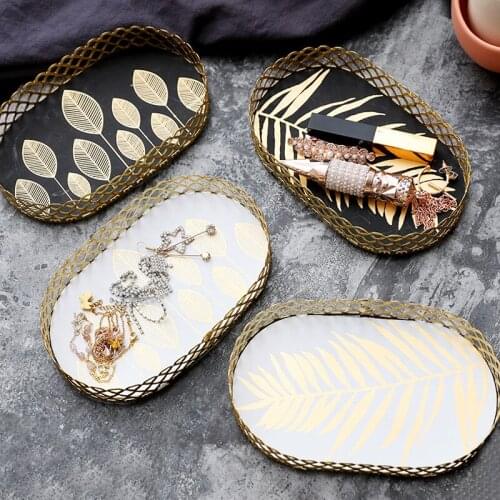 1Pc Creative Iron Jewelry Plate Makeup Storage Tray Desktop Sundries Finishing Box Household Snacks Cake Display Dish