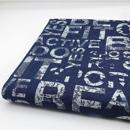 Deep Blue Creative English Alphabet Printed Jeans Fabric For Sewing Dress Coat DIY Doll Toy Needlework Tissu Tela 100X160cm