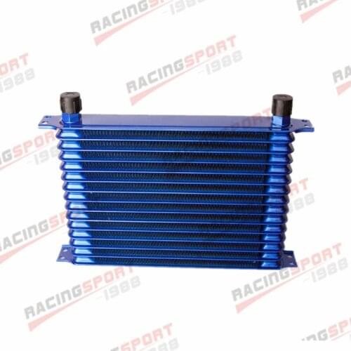 Universal 15 Row 10AN AN10 Engine Transmission Oil Cooler Trust Style Blue